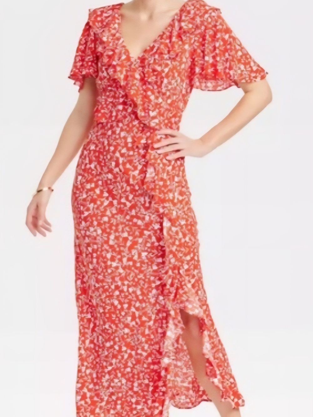 A New Day red v-neck floral ruffle maxi dress. size Large Target brand side zip